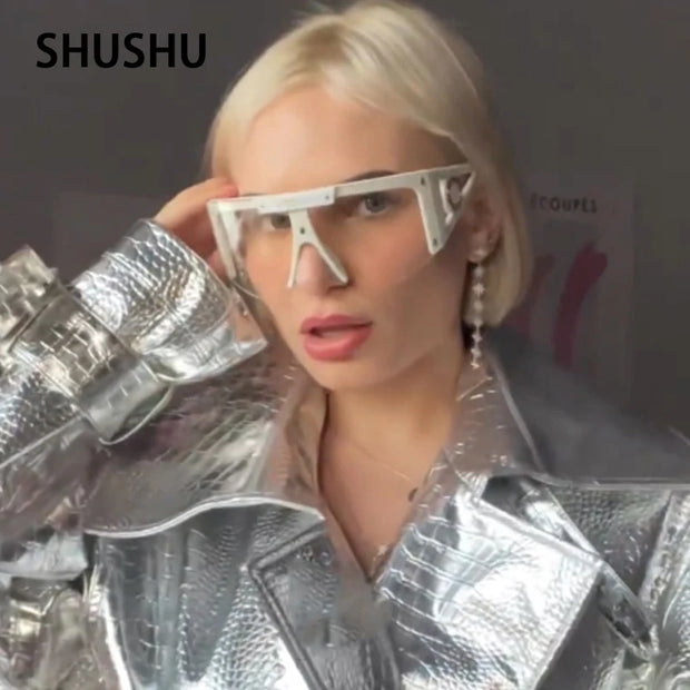 Oversized Clear Lens Eyewear Women Brand Designer Large White Sunglasses Fashion Rimless Metal Female Shades Luxury Personality - Shop All Digital 