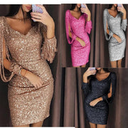 Three Quarter Sleeve Rose Gold Sexy Dress