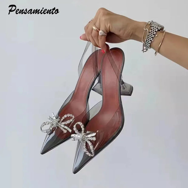 Fashion Transparent Soft PVC Women Pumps Luxury Rhinestones Bowknot Slingbacks High heels Spring Summer Wedding Party Shoes - Shop All Digital 