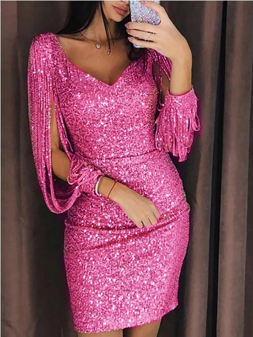 Three Quarter Sleeve Rose Gold Sexy Dress