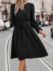 Women's Fashion Long Sleeved Small V-neck Strap Dress