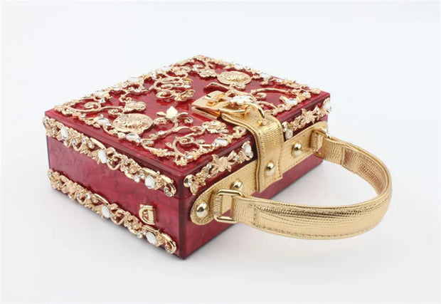 High-Grade crystal Evening Bag Female New Hollow Out Metal Carved Flower Diamond Handbag Box Fashion Chic Shoulder Crossbody Bag - Shop All Digital 