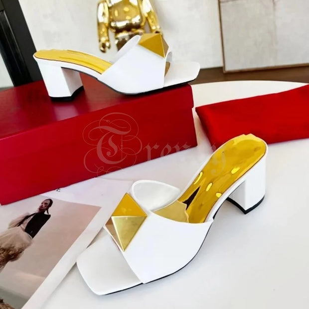 SAILY GARCIA Gold Stud Leather Heel Sandals - Shop All Digital 