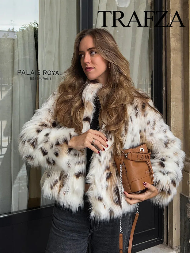 TRAFZA Women Winter Fashion Spotted Print Jacket