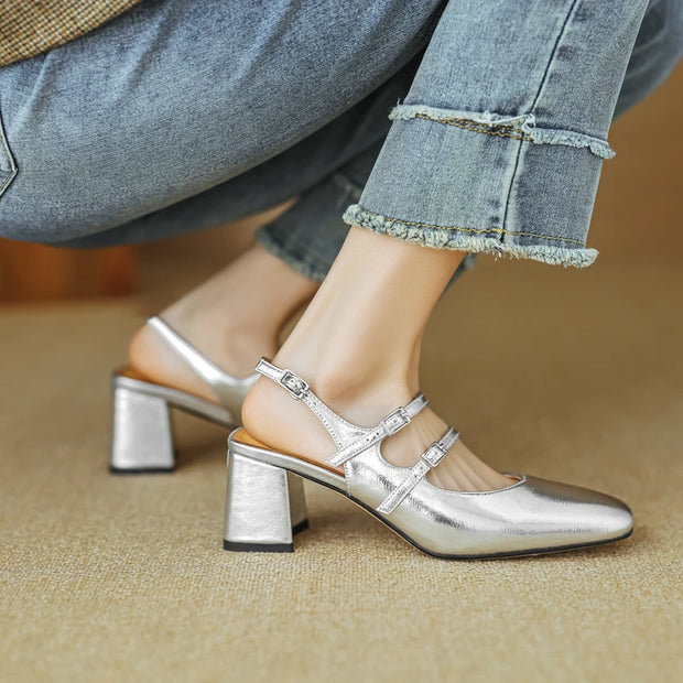 Small Size 33 34 Spring Summer Classics Covered Toe Mary Janes Pumps Womens Split Leather Double Buckle Strap Slingbacks Sandals - Shop All Digital 