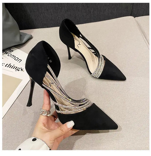 2023 Spring Luxury Women Rhineston Stiletto High Heels Pumps Scarpins Designer Lady Black Heels Wedding Party Bridal Prom Shoes - Shop All Digital 