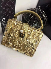 High-Grade crystal Evening Bag Female New Hollow Out Metal Carved Flower Diamond Handbag Box Fashion Chic Shoulder Crossbody Bag - Shop All Digital 