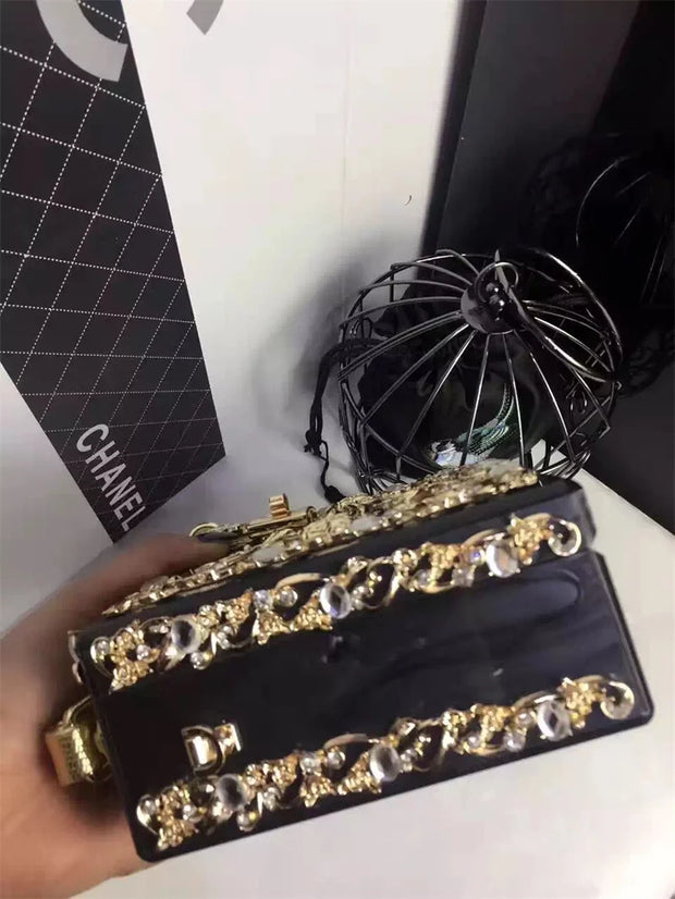 High-Grade crystal Evening Bag Female New Hollow Out Metal Carved Flower Diamond Handbag Box Fashion Chic Shoulder Crossbody Bag - Shop All Digital 