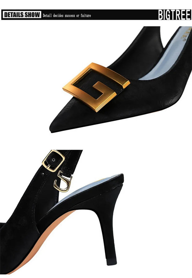 Franco Amari Metal Square Buckle Thin Heel - Shop All Digital 