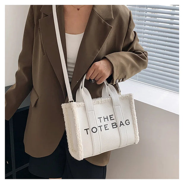 Tote Bag for Women Winter Designer Lamb Wool PU Fashion Letters Handbags Women's Luxury Shoulder Crossbody Bags Handbag Totes - Shop All Digital 