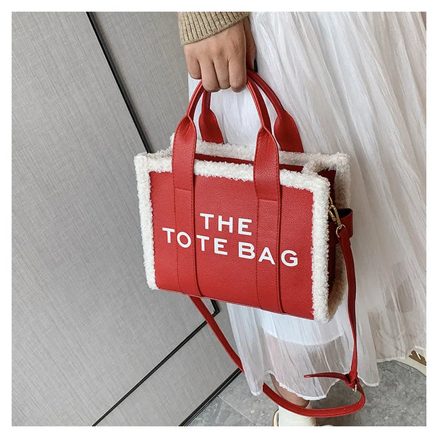 Tote Bag for Women Winter Designer Lamb Wool PU Fashion Letters Handbags Women's Luxury Shoulder Crossbody Bags Handbag Totes - Shop All Digital 