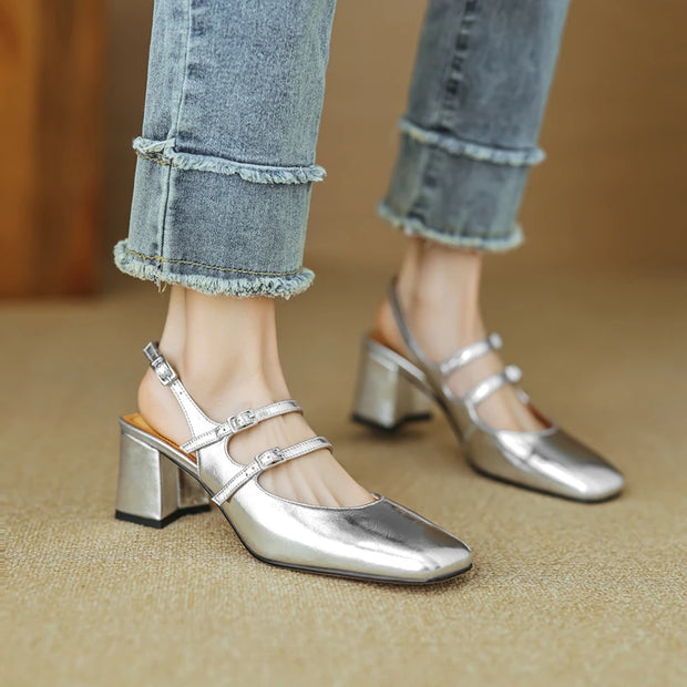 Small Size 33 34 Spring Summer Classics Covered Toe Mary Janes Pumps Womens Split Leather Double Buckle Strap Slingbacks Sandals - Shop All Digital 