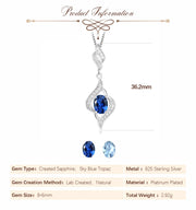 Potiy Oval Shape 1.75ct Created Sapphire Sky Blue Topaz Pendant Necklace No Chain 925 Sterling Silver for Women Daily Jewelry