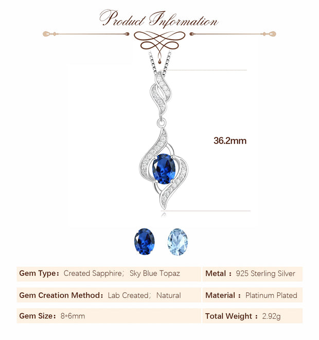 Potiy Oval Shape 1.75ct Created Sapphire Sky Blue Topaz Pendant Necklace No Chain 925 Sterling Silver for Women Daily Jewelry