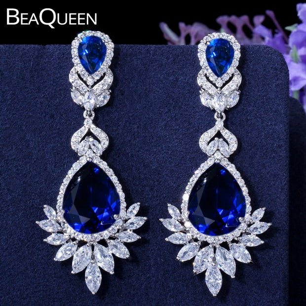 BeaQueen Luxury Royal Blue Water Drop Wedding Jewelry