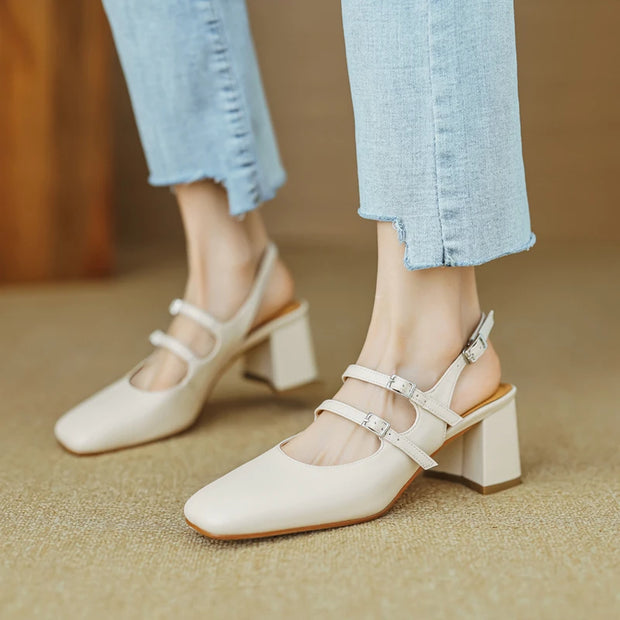 Small Size 33 34 Spring Summer Classics Covered Toe Mary Janes Pumps Womens Split Leather Double Buckle Strap Slingbacks Sandals - Shop All Digital 