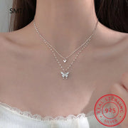 Flash Diamond Butterfly Double 925 Sterling Silver Necklace