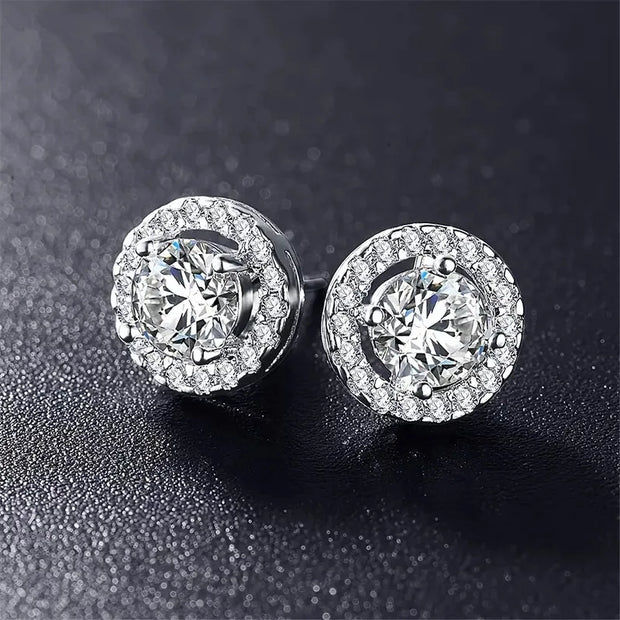 Luxury Round Zirconia Stud Earrings Full Diamonds Earring Men Women's Fashionable Cross-border Best Seller Jewelry - Shop All Digital 