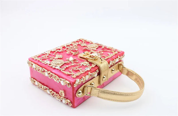 High-Grade crystal Evening Bag Female New Hollow Out Metal Carved Flower Diamond Handbag Box Fashion Chic Shoulder Crossbody Bag - Shop All Digital 