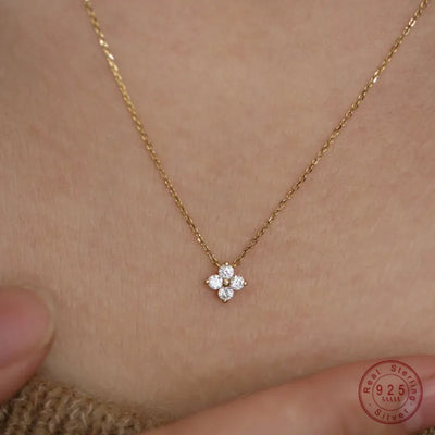 Real 925 Sterling Silver Zircon Flower Pendant Jewelry