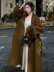 Vintage Wool Blend Wiinter Coat  Long (Korean-Style Cardigan With Belt) - Shop All Digital 