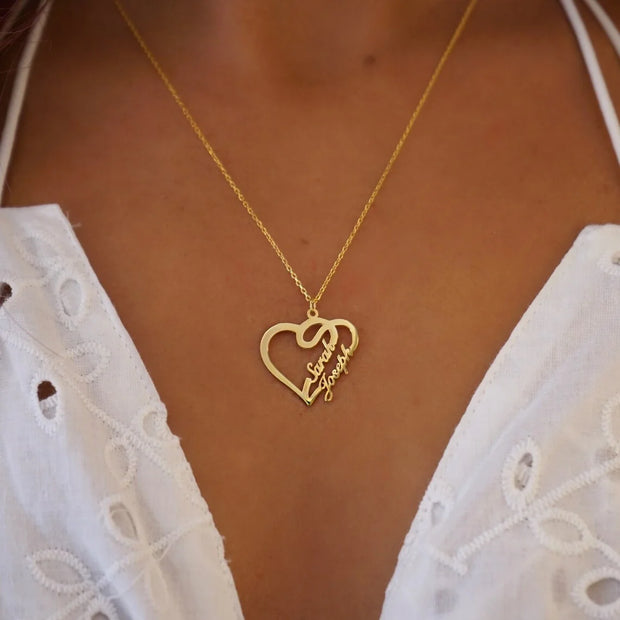 Personalized Double Heart Name Necklace