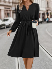 Women's Fashion Long Sleeved Small V-neck Strap Dress