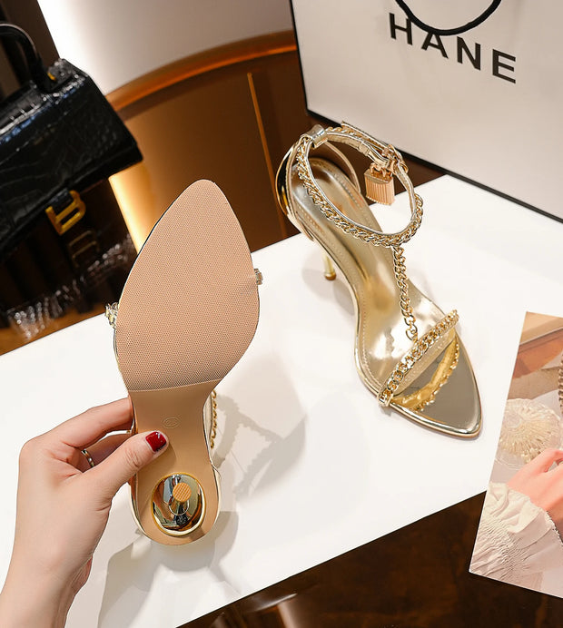 【Measure your feet length before order】Elegant Chain Strapps Luxry Designer Women Sandal Sexy Stiletto High Heel Shoe 105-CHC-33 - Shop All Digital 