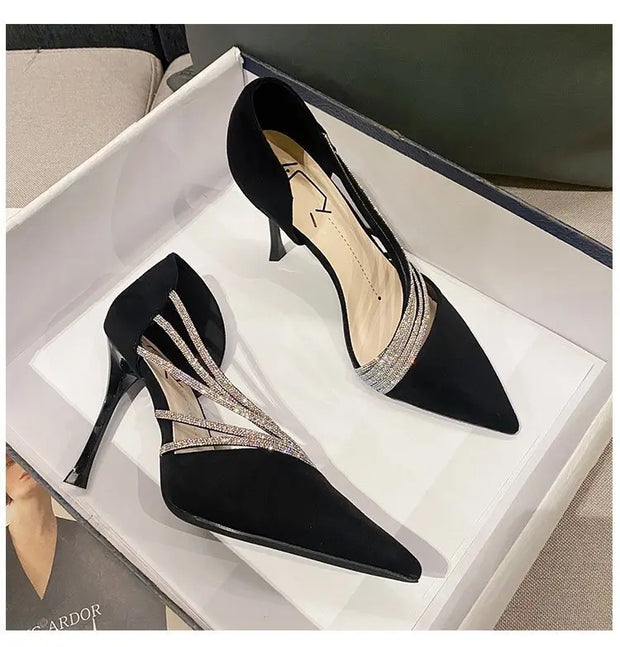 2023 Spring Luxury Women Rhineston Stiletto High Heels Pumps Scarpins Designer Lady Black Heels Wedding Party Bridal Prom Shoes - Shop All Digital 