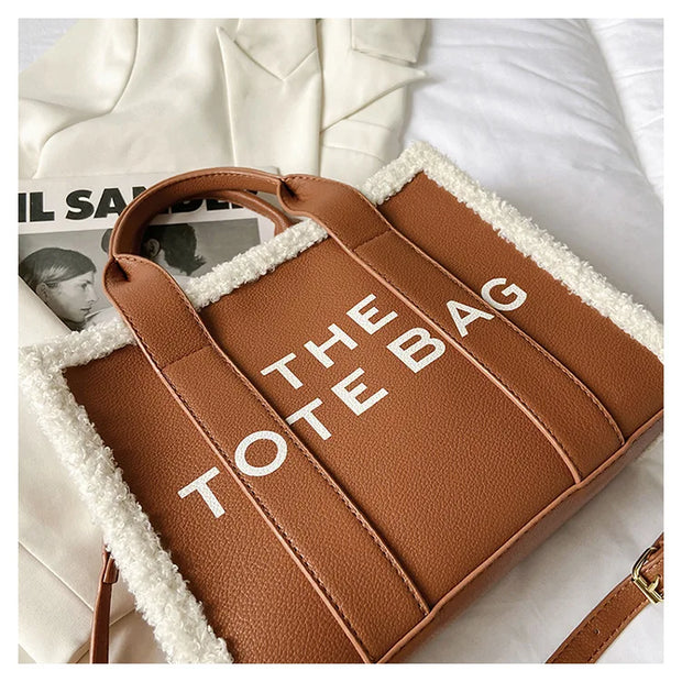 Tote Bag for Women Winter Designer Lamb Wool PU Fashion Letters Handbags Women's Luxury Shoulder Crossbody Bags Handbag Totes - Shop All Digital 