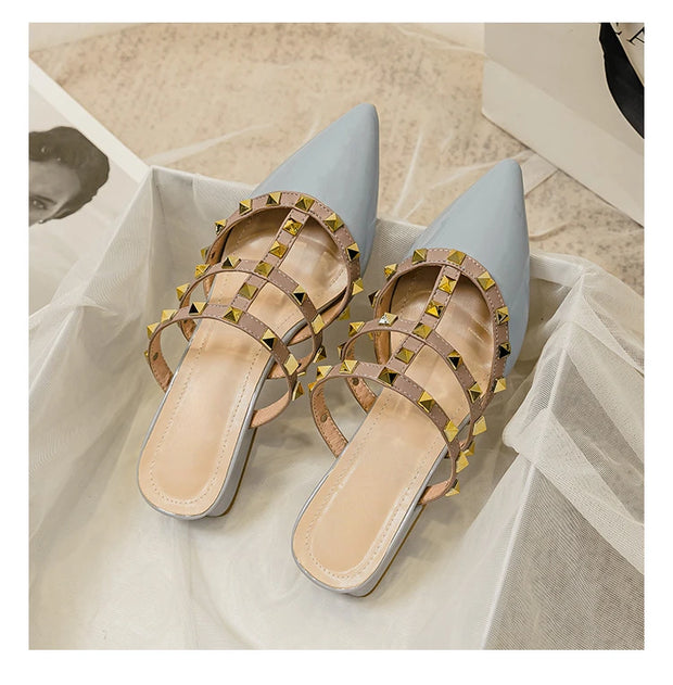 VIPOL Rivet Pointed Toe Mule Slippers - Shop All Digital 