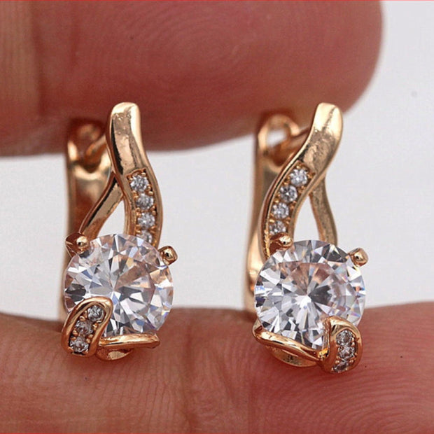 Exquisite Gold Colour Round Zircon Earrings