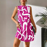 New women's ladies trend printing round neck sleeveless dress