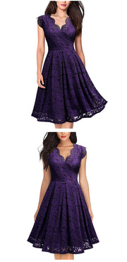 Zipper Retro Lace Sleeveless V-neck Dresses