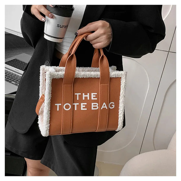 Tote Bag for Women Winter Designer Lamb Wool PU Fashion Letters Handbags Women's Luxury Shoulder Crossbody Bags Handbag Totes - Shop All Digital 