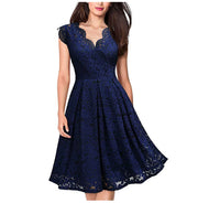 Zipper Retro Lace Sleeveless V-neck Dresses