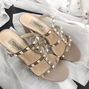 【Measure your feet length before order】Rivets Strappy Luxury Designer Women Elegant Slide Sandals Block High Heel Shoe 75-CHC-33 - Shop All Digital 