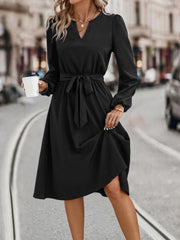 Women's Fashion Long Sleeved Small V-neck Strap Dress