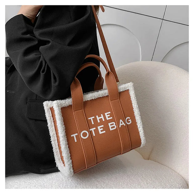 Tote Bag for Women Winter Designer Lamb Wool PU Fashion Letters Handbags Women's Luxury Shoulder Crossbody Bags Handbag Totes - Shop All Digital 