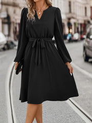 Women's Fashion Long Sleeved Small V-neck Strap Dress