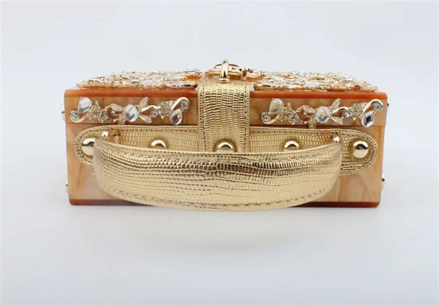 High-Grade crystal Evening Bag Female New Hollow Out Metal Carved Flower Diamond Handbag Box Fashion Chic Shoulder Crossbody Bag - Shop All Digital 