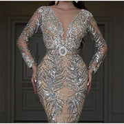 Women Solid Luxury Sequins Slim Dresses