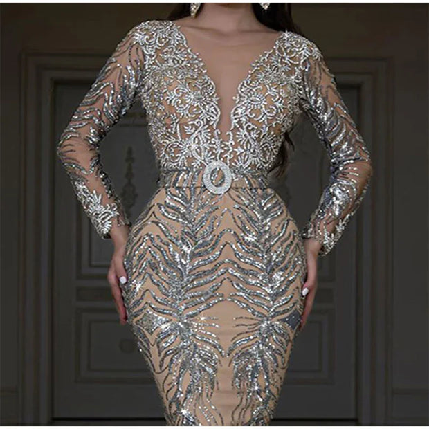 Women Solid Luxury Sequins Slim Dresses