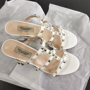 【Measure your feet length before order】Rivets Strappy Luxury Designer Women Elegant Slide Sandals Block High Heel Shoe 75-CHC-33 - Shop All Digital 