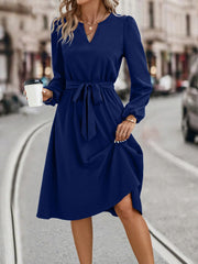 Women's Fashion Long Sleeved Small V-neck Strap Dress