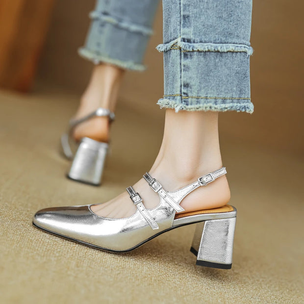 Small Size 33 34 Spring Summer Classics Covered Toe Mary Janes Pumps Womens Split Leather Double Buckle Strap Slingbacks Sandals - Shop All Digital 