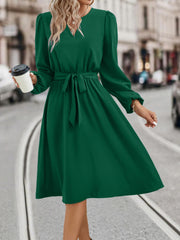 Women's Fashion Long Sleeved Small V-neck Strap Dress