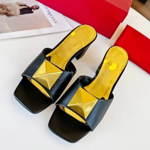 SAILY GARCIA Gold Stud Leather Heel Sandals - Shop All Digital 