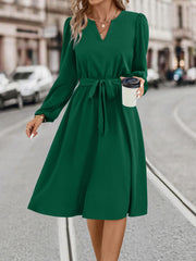 Women's Fashion Long Sleeved Small V-neck Strap Dress