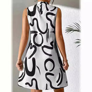 New women's ladies trend printing round neck sleeveless dress